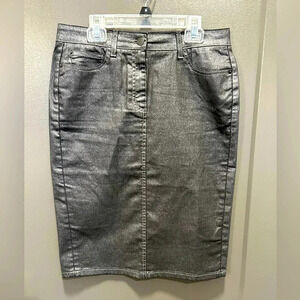 BODEN METALLIC SPARKLING GREY DENIM LOOK PENCIL SKIRT 3 POCKET BACK SLIT SIZE 6R